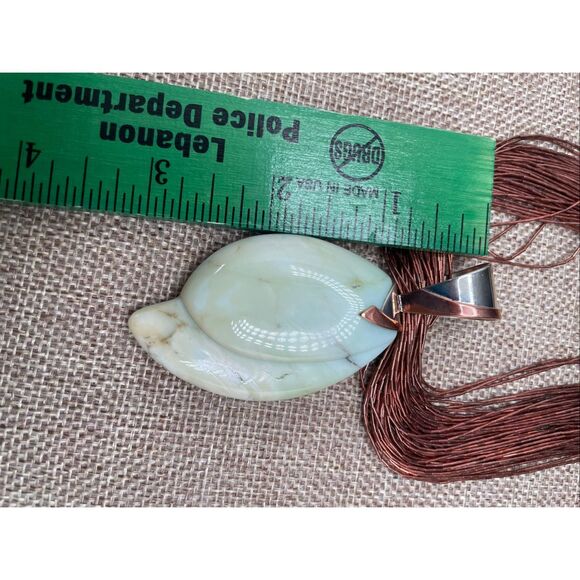 Artisan Green Stone Leaf Pendant Necklace on Copper Multi-Strand Chain - Picture 6 of 10